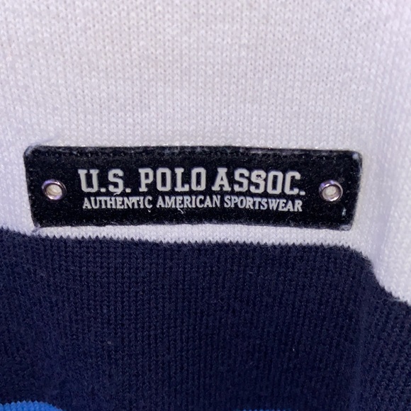 Large Yellow, Blue, Black, and White Striped Polo T-Shirt - Picture 6 of 8